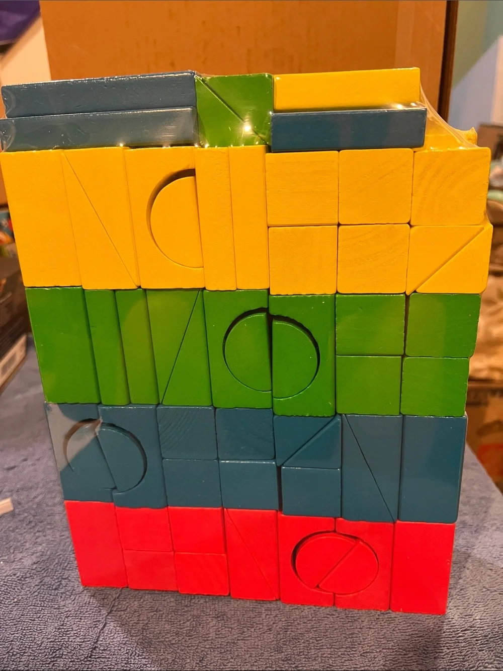Stackable Shape Puzzle Blocks Set - Yellow, Green, Blue, Red